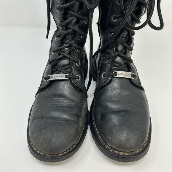 Harley-Davidson Moto Black Leather Lace-Up Riding Boots Size 6.5 Buckles - Picture 5 of 16